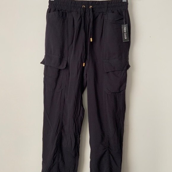 New Look Cargo Jogger Black Elastic Waist Ankle Zip M - Picture 8 of 10